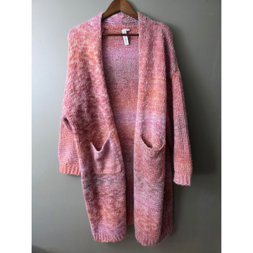 Grace + Karma Pink Space Dye Longline Open Front Cardigan Sweater XL/1X
